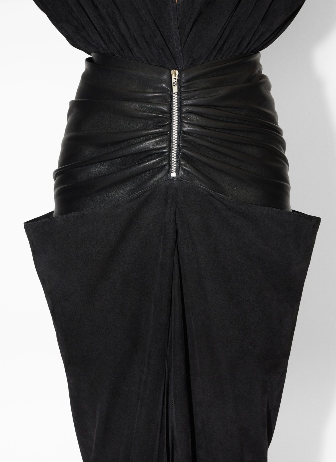Draped leather skirt ALAÏA BLACK DRAPED LEATHER SKIRT